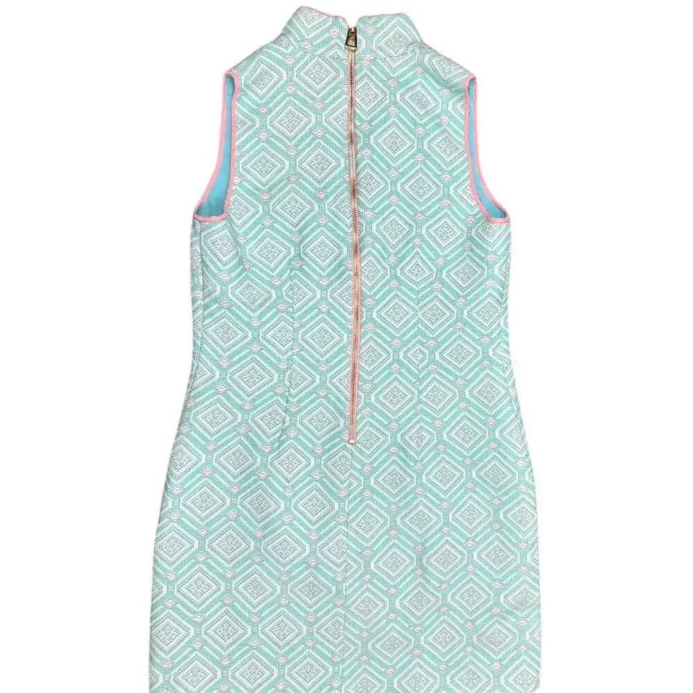 Sail to Sable Mint Green Pink Jacquard Woven Mini Shift Dress Sleeveless Small - Picture 3 of 5